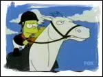 Un cheval de course,  plongeur  dans une foire, Homer l'acquiert lorsque son propritaire prend la fuite. Il le fait monter par Bart sur les champs de course.