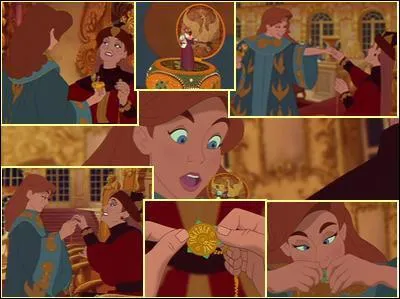 Qu'est ce qu'y est grav sur le pendentif d'Anastasia ?