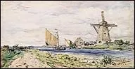 Qui a peint 'Moulin prs d'un canal en Hollande' ?
