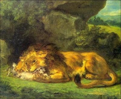 Qui a peint cette toile intitule 'Lion avec lapin'