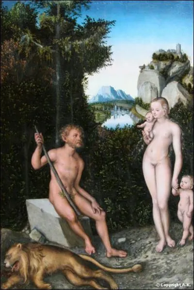 'Faune et sa famille avec un lion abattu'