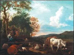 Quel peintre animalier hollandais a peint 'Paysage avec troupeau et hutte' ?