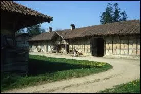 Avant-toit dbordant, murs de briques : ferme traditionnelle en... .