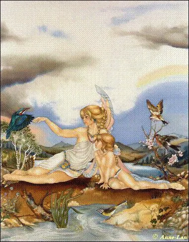 Dans la mythologie grecque Iris tait la messagre des dieux, attache plus particulirement  Hra. Son nom est li au phnomne cleste appel 'L'charpe d'Iris'. C'est