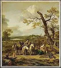 Qui a peint 'Halte de paysans allant au march' ?