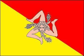 Son drapeau, appel Trinacria, reprsente une gorgone  trois jambes, lesquelles symbolisent :