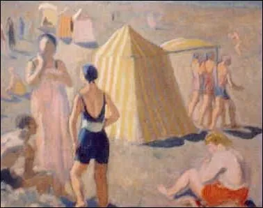 Qui a peint 'Petite plage au peignoir rose' ?