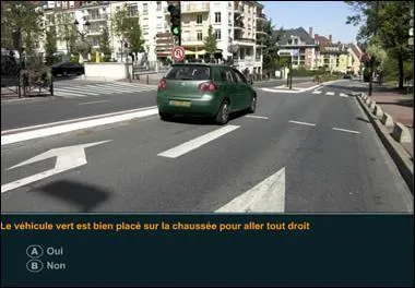 Le vhicule vert est bien plac sur la chausse pour aller tout droit ?