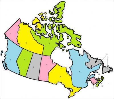 A quel territoire canadien correspond le chiffre 1 ? (cliquer sur les cartes pour l'agrandir)