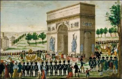 La construction de l'Arc prendra 30 ans. Pourtant, ds 1810, Chalgrin, son architecte, rige un simulacre de l'Arc, taille relle en bois et en toile. Pour quelle occasion ?