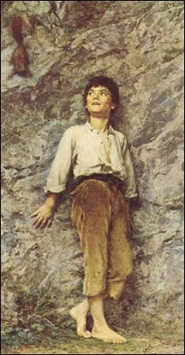 Cet 'Enfant des bois' observe un petit animal : lequel ? (CLIQUEZ sur l'image)