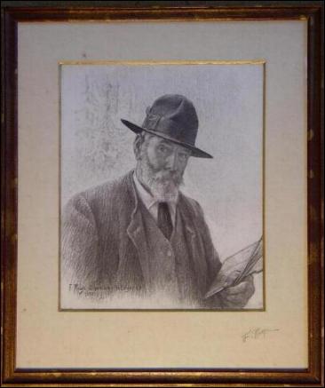 Frdric Rouge (1867-1950) est un peintre suisse du canton de Vaud. Que tient-il sur cet autoportrait ? (CLIQUEZ sur l'image)