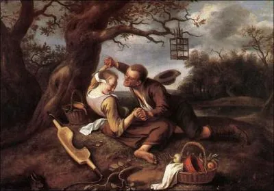 Quel animal est prsent dans ce tableau champtre intitul 'Le couple heureux' ? (CLIQUEZ sur l'image)