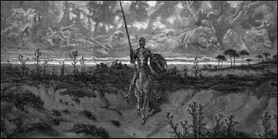 Comment s'appelle la monture de Don Quichotte, sur laquelle il s'élance contre des moulins à vent ?