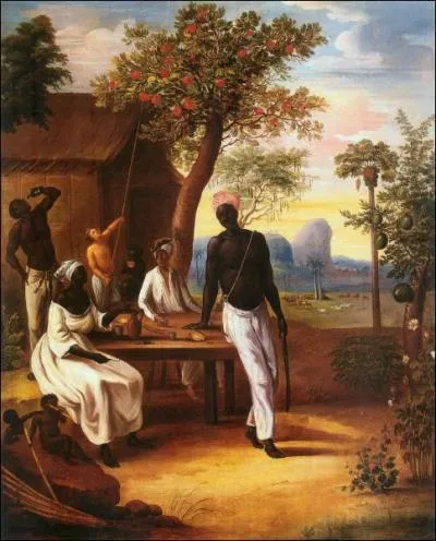 Es-tu d'accord avec la reprsentation de la vie des esclaves dans les colonies dans cette toile de LE MASURIER ?