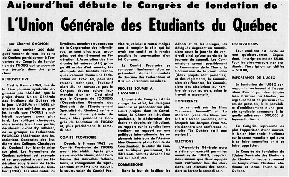 En quelle année est créée l'Union générale des étudiants du Québec ?