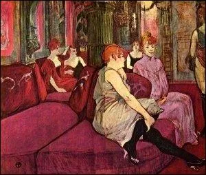 Qui a peint cette toile intitule ' Maison close ou au salon, rue des Moulins ' ? ' ?