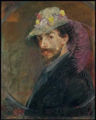 Quel peintre auteur de cet 'Autoportrait au chapeau fleuri' est n  Ostende en 1860 ?