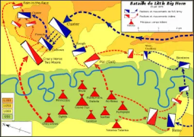 Custer divise son unité en 3 groupes commandés par Reno, Benteen et lui-même. La charge de Reno est repoussée et il est obligé de se replier avec de lourdes pertes. La troupe de Benteen arrive en soutien pour contenir la contre-attaque indienne. Custer et ses hommes, encerclés,sont exterminés. Combien de tuniques bleues ont laissé leur vie sur le champs de bataille de Little Big Horn ?