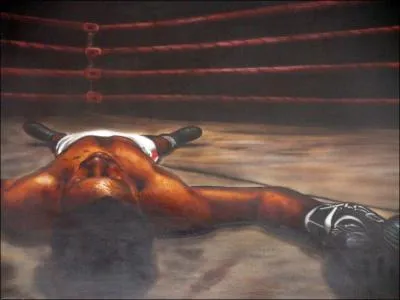 Le boxeur est allong les bras en CROIX.