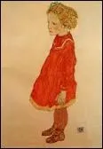 Qui a peint 'Petite fille aux cheveux blonds dans une robe rouge' ?