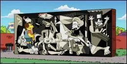 Nelson regarde ce tableau parodique que l'on pourrait intituler   De Guernica  Springfield  . Qui en est le vritable auteur ?