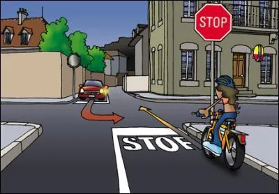A un stop, un cycliste doit mettre pied  terre.