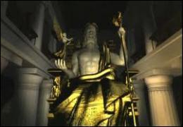 Avec quels matériaux l'immense statue de ce dieu (12m de hauteur) avait-elle été construite ?
