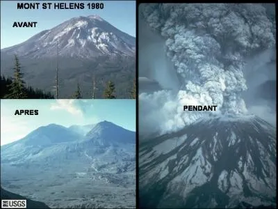 Lorsque le Mont Saint Helens, aux USA, dans l'Etat de Washington (au Nord de la cte Ouest) a fait ruption, que s'est - il produit (cliquez sur l'image) ?