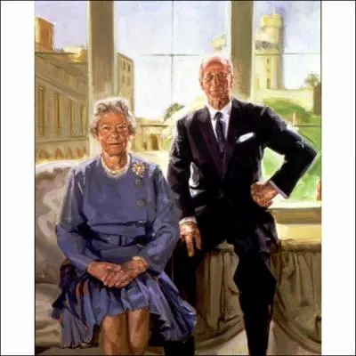 Ce portrait de la Reine et son époux a été réalisé en 1997, il célèbre leur 50 ans de mariage. Qui est l'artiste ?