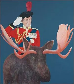 Oeuvre de 1988 de l'artiste canadien Charlie Pachter qui adore prendre la Reine pour sujet de ses oeuvres. Quel est son titre ?