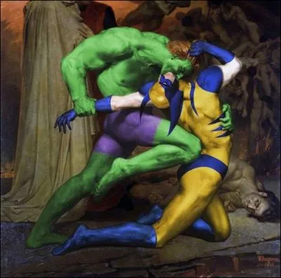 Quels personnages se moquent de Dante et Virgile (de William Bouguereau) ?