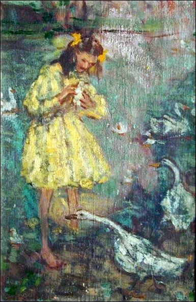 Qui a peint cette petite fille s'amusant avec les oies dans un tableau titr 'La mare aux canards' ?