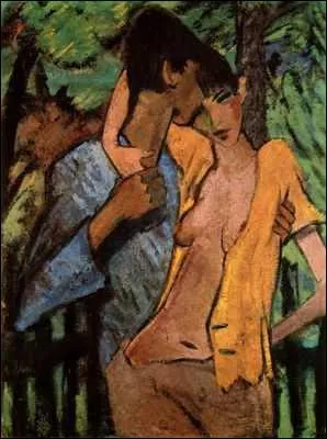 C'est un baiser d'amoureux, car c'est le titre du tableau 'Les amoureux'. Qui l'a peint ?