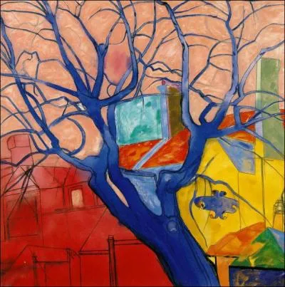 Quel peintre a peint cet arbre bleu dans cette nature en couleurs improbables ?