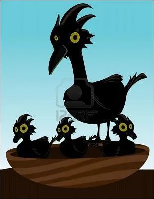 Trois petits oiseaux dans un nid et dans le ciel plane une ombre menaçante. Les petits montrent le gros oiseau qui tourne et ils crient : ''TAPON ! ... TAPON ! '' . Le gros oiseau les entend, se pose et dit son nom :