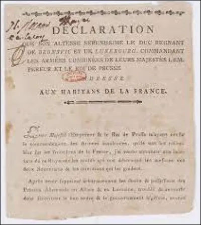 Sous quel nom est connue la déclaration par laquelle l'Autriche menace le peuple français de représailles en cas de violence sur la famille royale ?