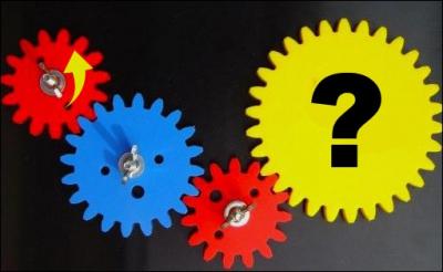 Si la petite roue rouge tourne dans le sens de la flche, dans quel sens tournera la roue jaune ?