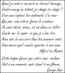 George Sand et Alfred de Musset se sont envoys des messages secrets sous forme de pomes (Voir image). Il faut lire le premier mot de chaque vers. Comment appelle t-on ce procd ?