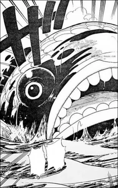 Quelle attaque surpuissante de Dorry et Brogy fend la mer et transperce le corps massif du 'gobe-les' ?