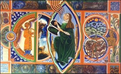 Bndictine mystique, compositrice et femme de lettres allemande du XII sicle, elle consigna ses visions dans un manuscrit 'le Scivias' accompagnes de magnifiques illustrations.