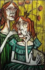 Qui est l'auteur de la toile 'Couple de femmes tirant la langue,  l'ventail et au pot de fleurs' ?