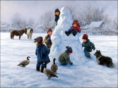 S'il neige toujours, on peut aller jouer  l'extrieur, et refaire des bonshommes de neige. Ici, combien d'enfants s'y mettent ?