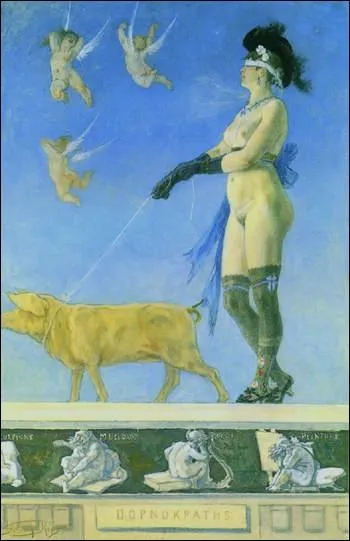 Ce nu fminin sulfureux, 'Pornokrats' (1879), compte parmi les nombreux faits d'armes d'un artiste symboliste. Lequel ?