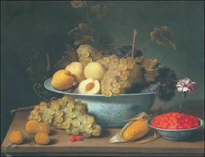 Durant son sicle d'or, la Hollande va donner au genre ses lettres de noblesse. 'Nature morte aux fruits dans des porcelaines' (c. 1630) ralise par ce spcialiste de la peinture de 'repas'.