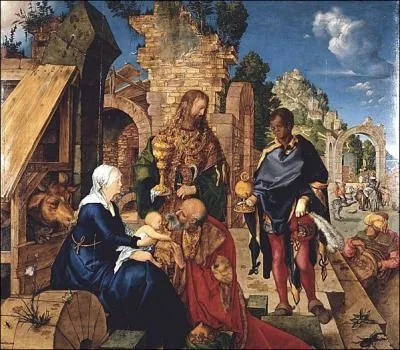 Un peintre et graveur allemand de premire importance a ralis vers 1504 cette adoration o il s'est reprsent sous les traits du plus jeune des mages :