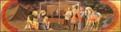 Cette adoration a t ralise (c. 1431-1432) par un matre de la perspective  l'poque de la Renaissance, surnomm 'l'Oiseau' :