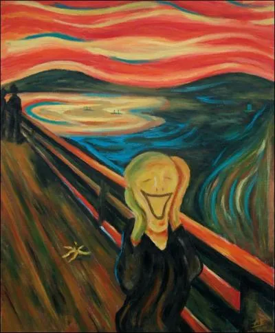 Ce ' crieur' rit car il prpare un bonne blague, il attens quelqu'un qui va glisser sur une peau de...