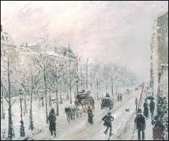 Quel est l'auteur de cette toile intitule ' Paris, boulevards extrieurs sous la neige ' ?