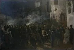 Qui a peint ' Pompiers courant à un incendie'